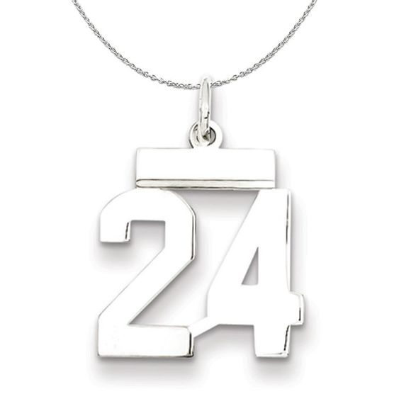 Silver, Athletic Collection, Small Polished Number 24 Necklace - 16 In - Picture 1 of 7